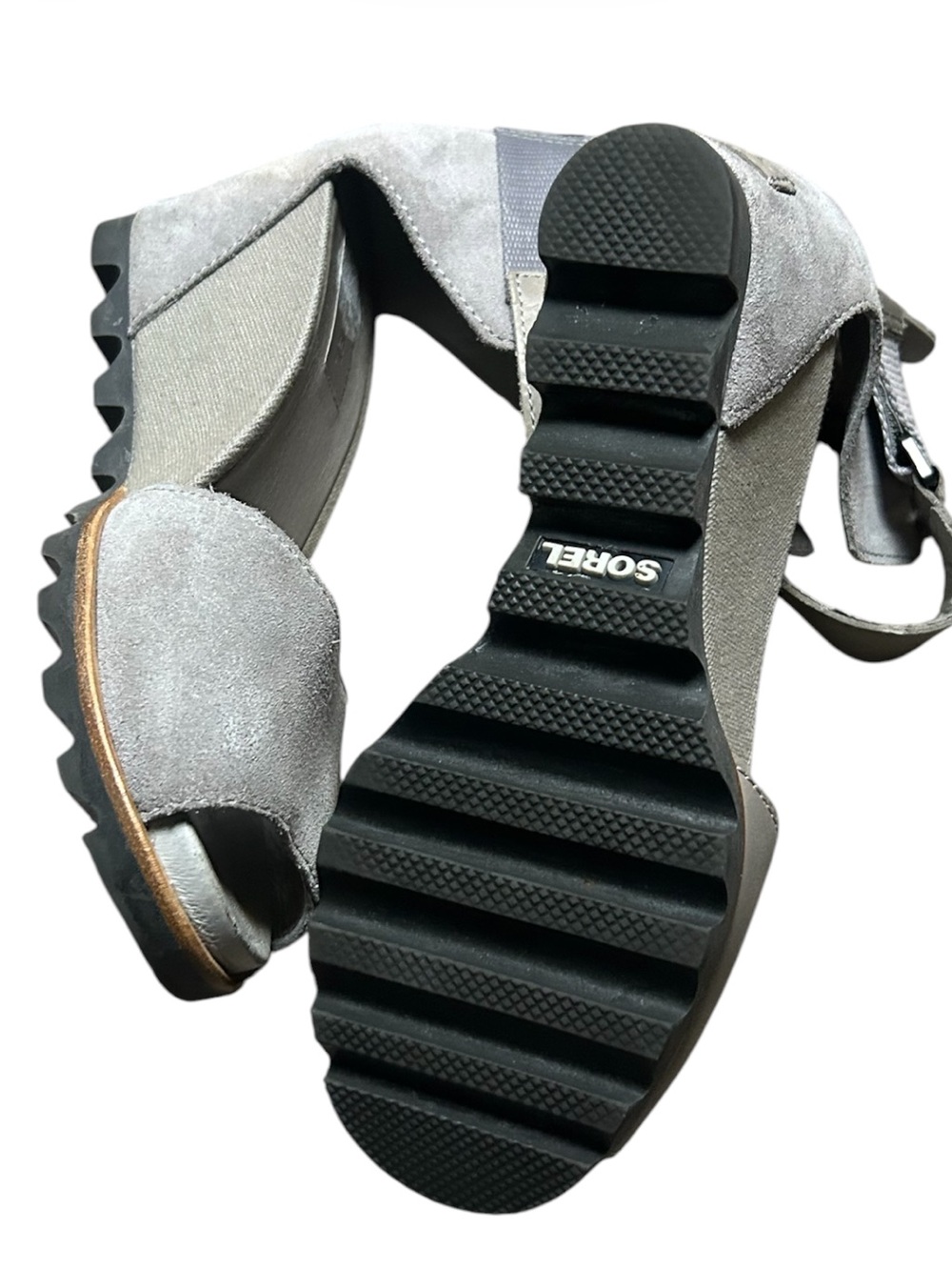 Sorel Joanie II Wedge Sandals Suede Ankle Strap Suede Zip Back Gray Size 7.5 - Picture 7 of 7